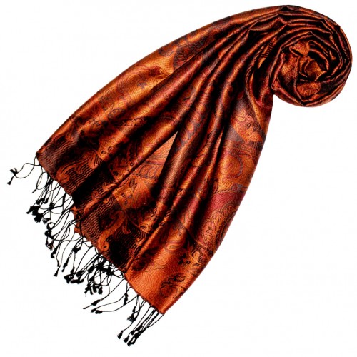 lorenzo cana Scarf 100% Silk Pashmina Paisely Orange Red LORENZO CANA