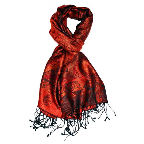 Lorenzo Cana Scarf 100% Silk Pashmina Paisely Red Yellow Black LORENZO CANA