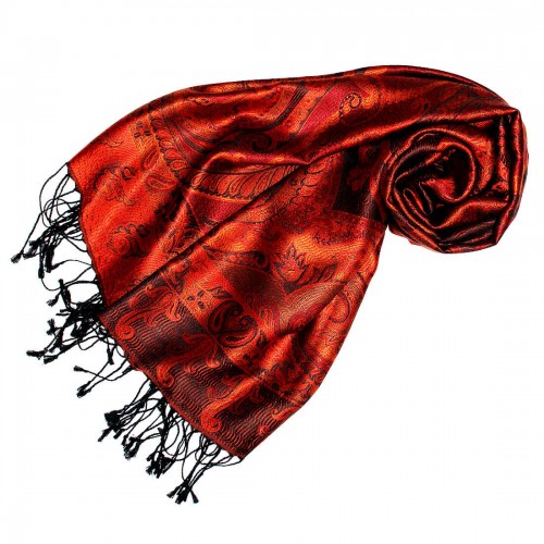 lorenzo cana Scarf 100% Silk Pashmina Paisely Red Yellow Black LORENZO CANA