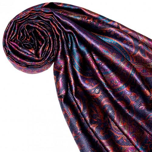Lorenzo Cana Scarf 100% Silk Pashmina Paisely Violet Blue LORENZO CANA