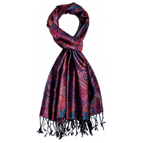 Lorenzo Cana Scarf 100% Silk Pashmina Paisely Violet Blue LORENZO CANA