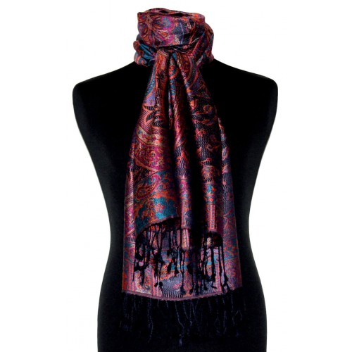 Lorenzo Cana Scarf 100% Silk Pashmina Paisely Violet Blue LORENZO CANA