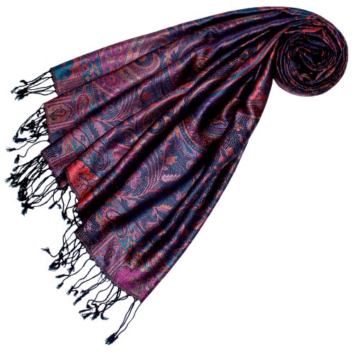 lorenzo cana Scarf 100% Silk Pashmina Paisely Violet Blue LORENZO CANA