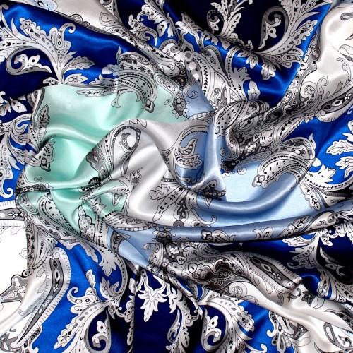 Lorenzo Cana Scarf For Men Blue Silver Aqua Silk Floral LORENZO CANA