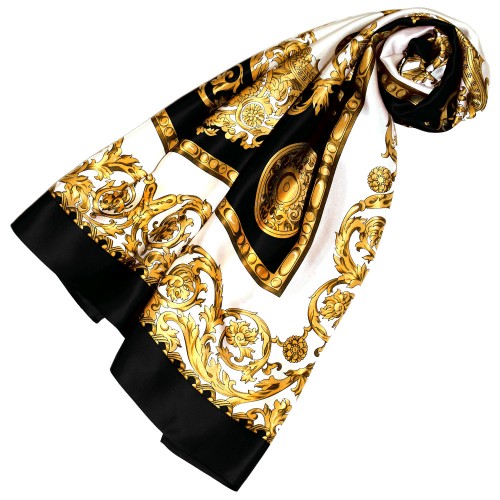 lorenzo cana Scarf for men gold white black silk floral LORENZO CANA