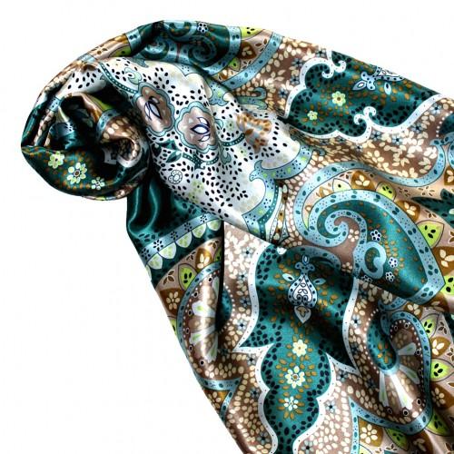 lorenzo cana Scarf for men green turquoise brown beige silk floral LORENZO CANA