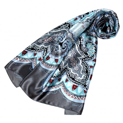 Lorenzo Cana Scarf For Men Light Blue Grey Red Silk Floral LORENZO CANA