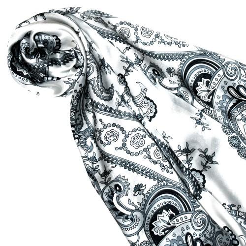 Lorenzo Cana Scarf For Men Silver White Black Silk Floral LORENZO CANA
