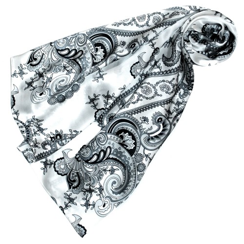 lorenzo cana Scarf for men silver white black silk floral LORENZO CANA