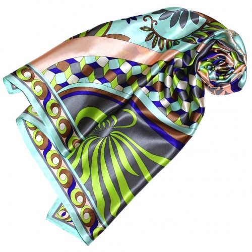 lorenzo cana Scarf for men turquoise orange grey green silk floral LORENZO CANA