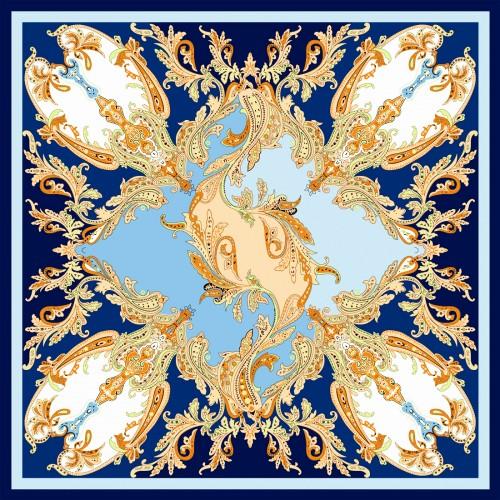 Lorenzo Cana Scarf For Women Blue Gold Orange Silk Floral LORENZO CANA