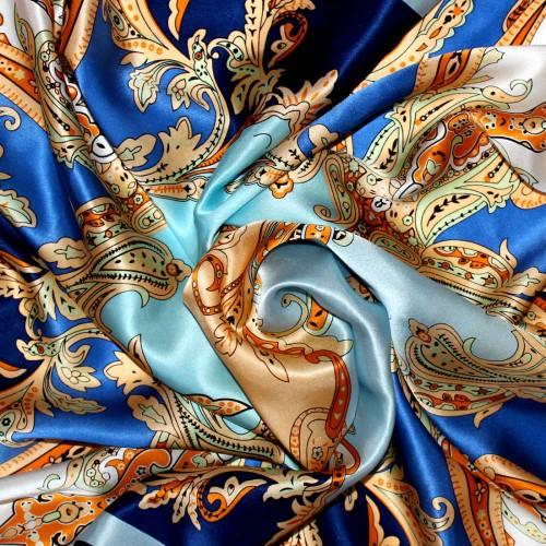 Lorenzo Cana Scarf For Women Blue Gold Orange Silk Floral LORENZO CANA