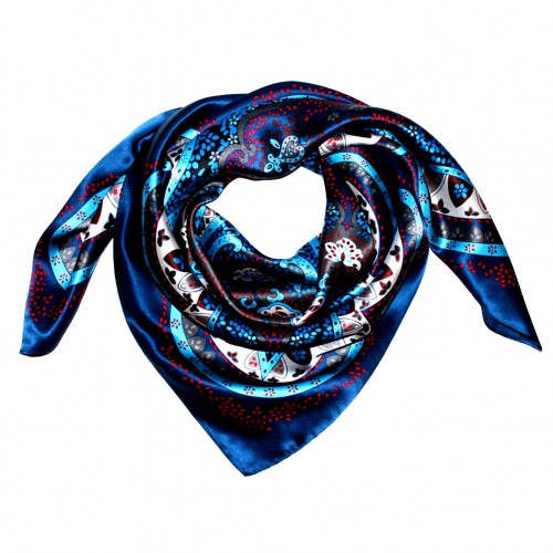 Lorenzo Cana Scarf For Women Dark Blue Silver Red Silk Floral LORENZO CANA