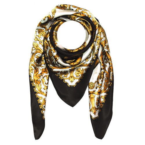 lorenzo cana Scarf for Women gold white black silk floral LORENZO CANA lorenzo cana Scarf for Women gold white black silk floral LORENZO CANA
