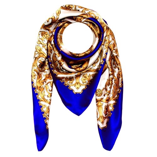 lorenzo cana Scarf for Women gold white blue silk floral LORENZO CANA
