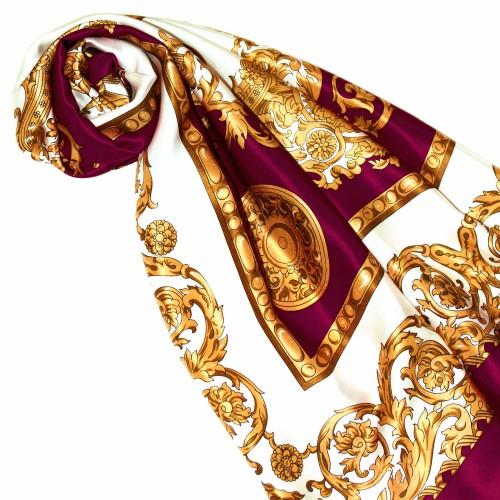 Lorenzo Cana Scarf For Women Gold White Bordeaux Silk Floral LORENZO CANA