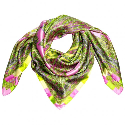Lorenzo Cana Scarf For Women Green Pink Gold Silk Floral LORENZO CANA