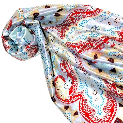 Lorenzo Cana Scarf For Women Light Blue Red White Silk Floral LORENZO CANA