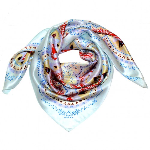 lorenzo cana Scarf for Women light blue red white silk floral LORENZO CANA
