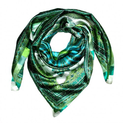 Lorenzo Cana Scarf For Women Light Green Aqua Petrol Silk Floral LORENZO CANA
