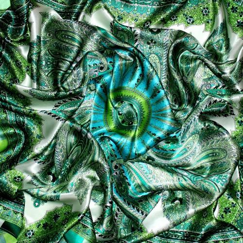 Lorenzo Cana Scarf For Women Light Green Aqua Petrol Silk Floral LORENZO CANA