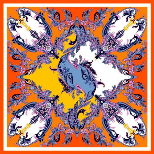 Lorenzo Cana Scarf For Women Orange Yellow Blue Silk Floral LORENZO CANA