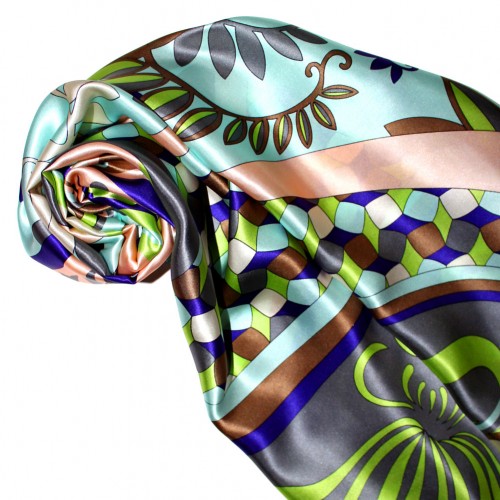 lorenzo cana Scarf for Women turquoise orange grey green silk floral LORENZO CANA