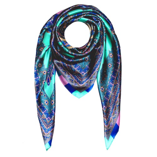 lorenzo cana Scarf for Women turquoise rose blue silk floral LORENZO CANA