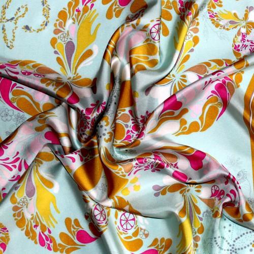 lorenzo cana Scarf men 100% silk aqua mustard pink floral LORENZO CANA