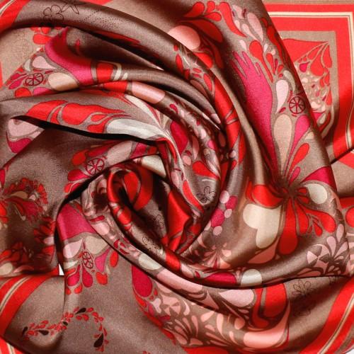 lorenzo cana Scarf Men 100% Silk red brown pink Floral LORENZO CANA