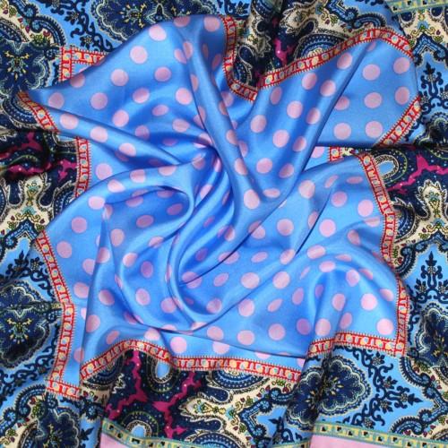 lorenzo cana Scarf Women 100% Silk light blue pink violet dots LORENZO CANA