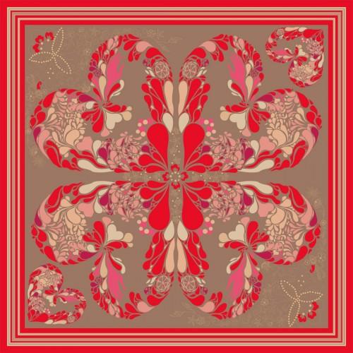 Lorenzo Cana Scarf Women 100% Silk Red Brown Pink Floral LORENZO CANA