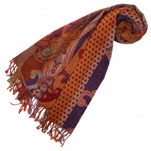 lorenzo cana Scarf Wool Paisley Brown Purple For Men LORENZO CANA