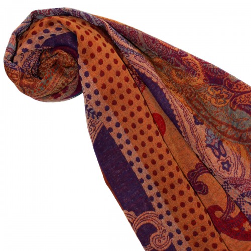 Lorenzo Cana Scarf Wool Paisley Brown Purple For Women LORENZO CANA