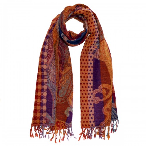 lorenzo cana Scarf Wool Paisley Brown Purple For Women LORENZO CANA