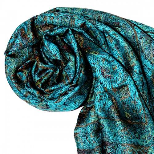 Lorenzo Cana Shawl Silk Wool Paisley Cyan Bronze For Women LORENZO CANA
