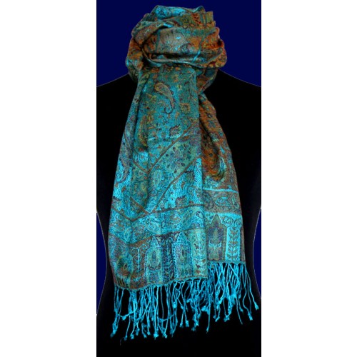 Lorenzo Cana Shawl Silk Wool Paisley Cyan Bronze For Women LORENZO CANA