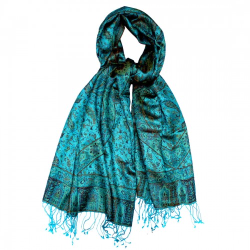 lorenzo cana Shawl Silk Wool Paisley Cyan Bronze For Women LORENZO CANA
