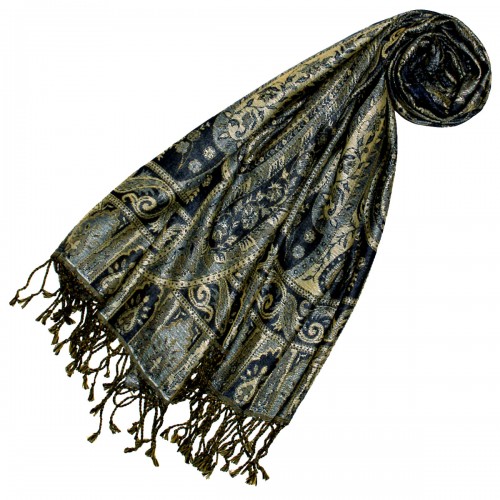 lorenzo cana Shawl Silk Wool Paisley Navy Gold For Men LORENZO CANA