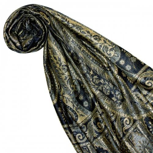 Lorenzo Cana Shawl Silk Wool Paisley Navy Gold For Women LORENZO CANA