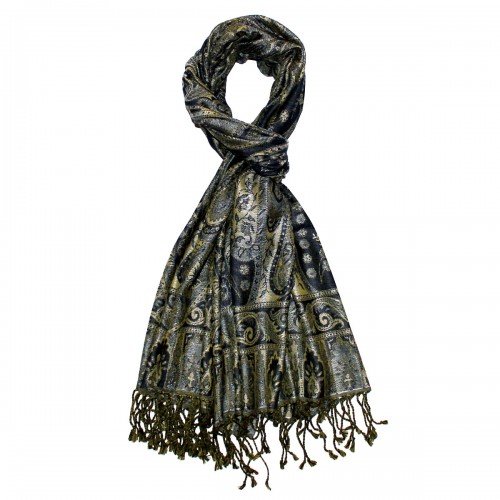 lorenzo cana Shawl Silk Wool Paisley Navy Gold For Women LORENZO CANA