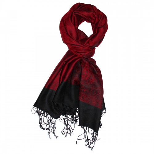 lorenzo cana Shawl Silk Wool Paisley Red Black For Women LORENZO CANA