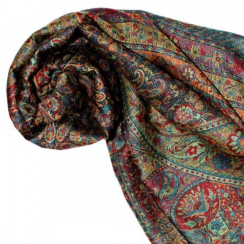 lorenzo cana Shawl Silk Wool Paisley Red Blue Yellow For Men LORENZO CANA