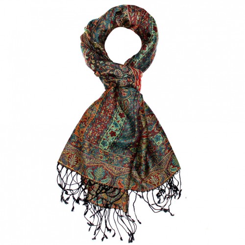 Lorenzo Cana Shawl Silk Wool Paisley Red Blue Yellow For Women LORENZO CANA