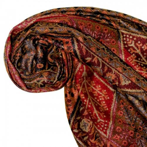 lorenzo cana Shawl Silk Wool Paisley Red Brown For Men LORENZO CANA