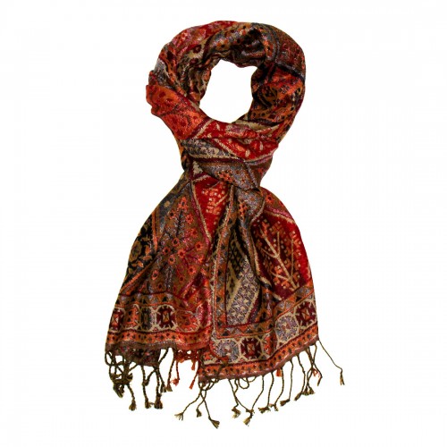 Lorenzo Cana Shawl Silk Wool Paisley Red Brown For Women LORENZO CANA
