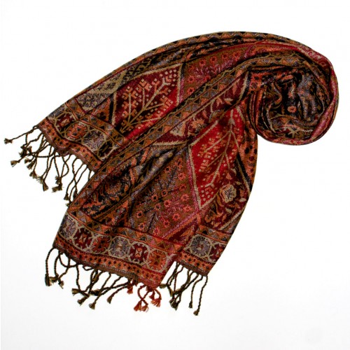 lorenzo cana Shawl Silk Wool Paisley Red Brown For Women LORENZO CANA