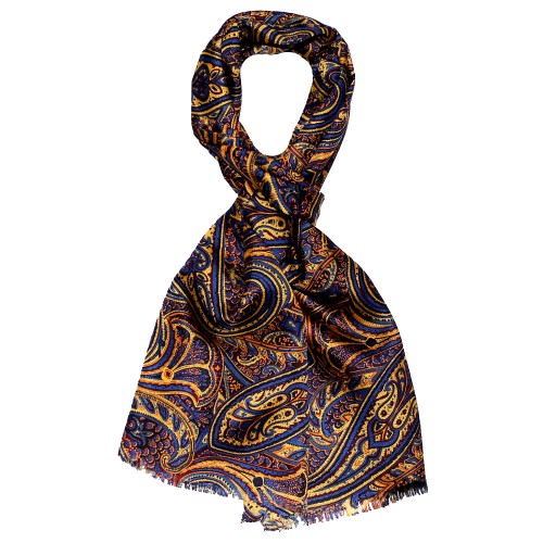 Lorenzo Cana Silk Scarf Ladies Blue Orange Gold Paisley LORENZO CANA
