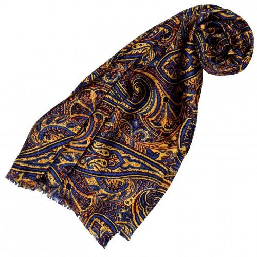 Lorenzo Cana Silk Scarf Men Blue Orange Gold Paisley LORENZO CANA