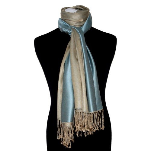 Lorenzo Cana Silk + Viscose Mens Pashmina Double Light Blue Beige LORENZO CANA